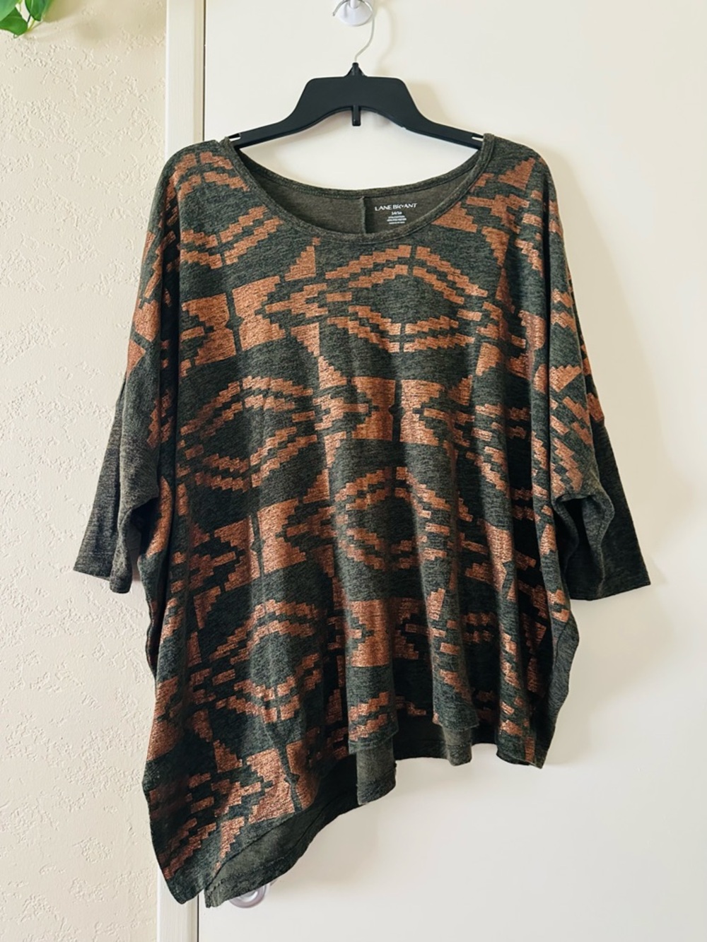 Lane Bryant Olive Green & Rust Geometric Pullover Tunic Size 14/16